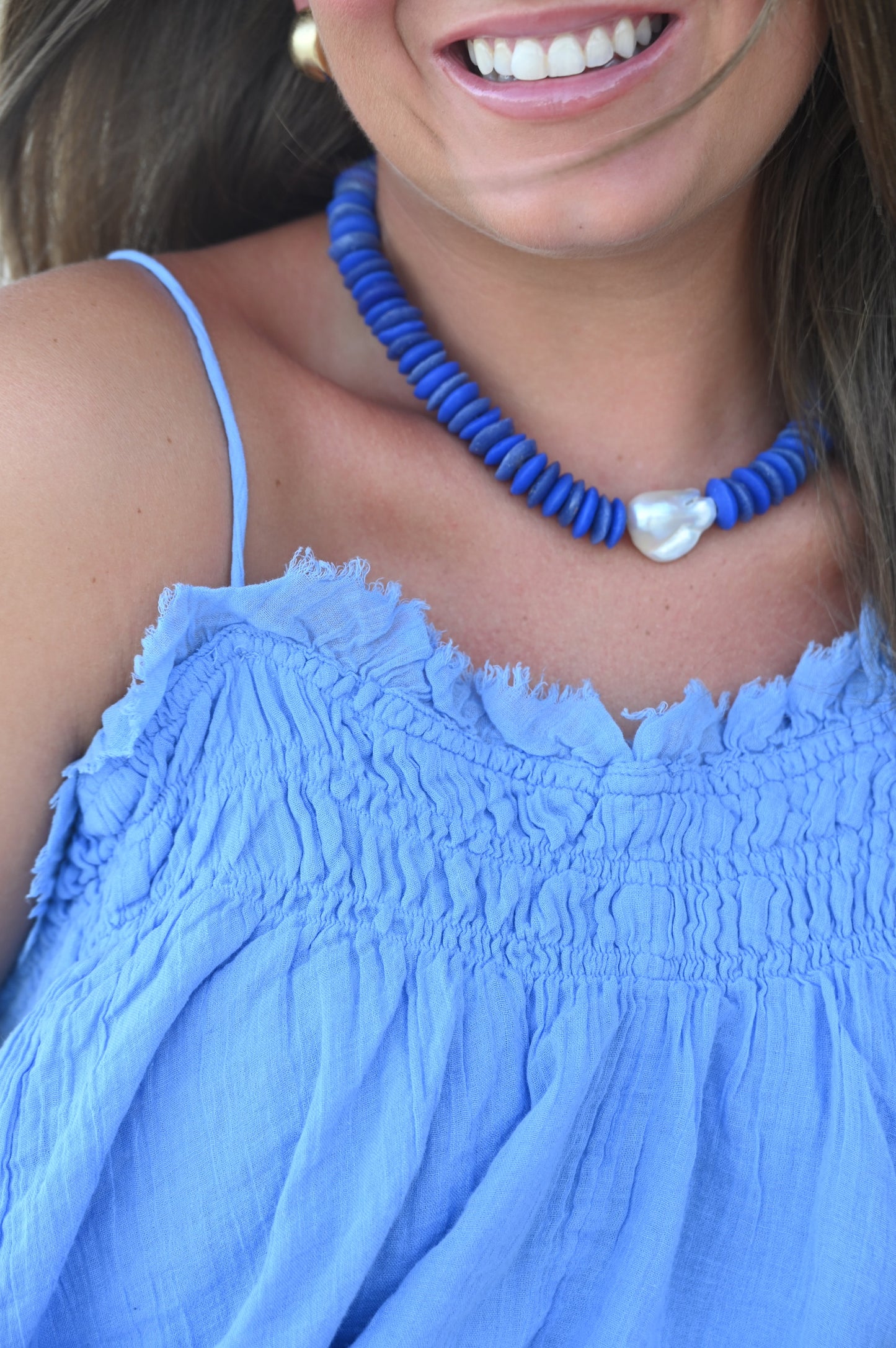 Royal Blue Beaded Pearl